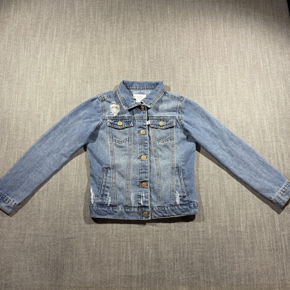 Tommy Bahama Jacket Youth 8 Blue Denim‎ Trucker Button Front Distressed